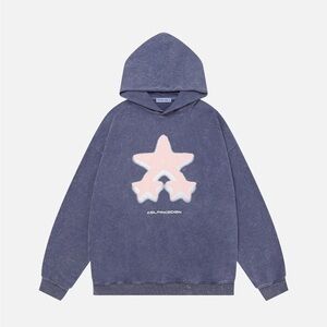 Aelfric Eden Blue Hoodie with Pink Star Design